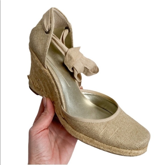 Nine West Golano Ankle Wrap Espadrille Wedge Sandals Metallic Gold - Picture 1 of 16